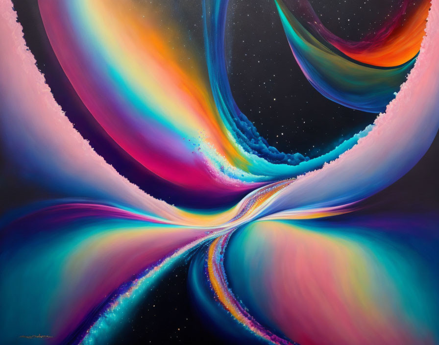 Colorful Abstract Painting: Swirling Cosmic Colors & Starry Night Sky