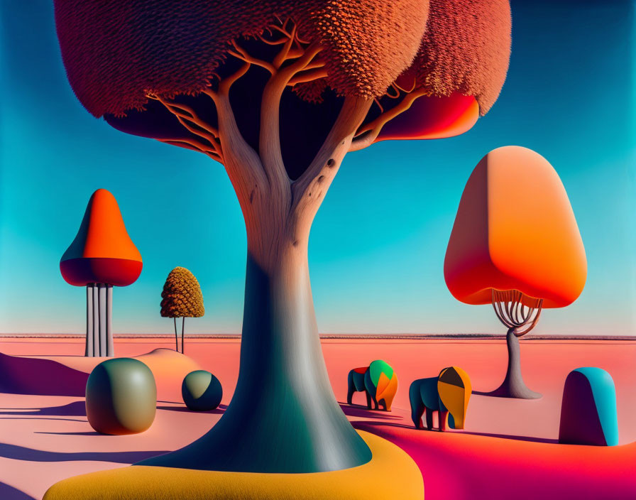 Colorful Stylized Trees in Surreal Landscape