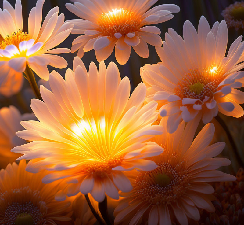 Vibrant orange daisy-like flowers glowing from behind