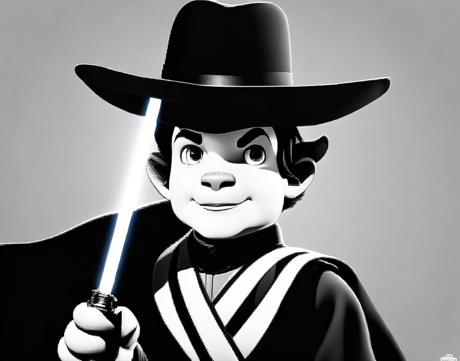 Monochrome LEGO Cowboy Figure with Lightsaber: Western-Sci-Fi Fusion