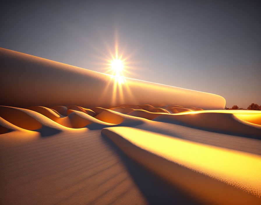 Tranquil desert sunset with smooth sand dunes