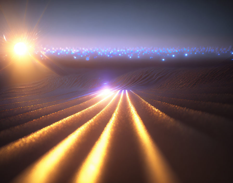 Sunlit Sand Dunes with Long Shadows and Suspended Particles