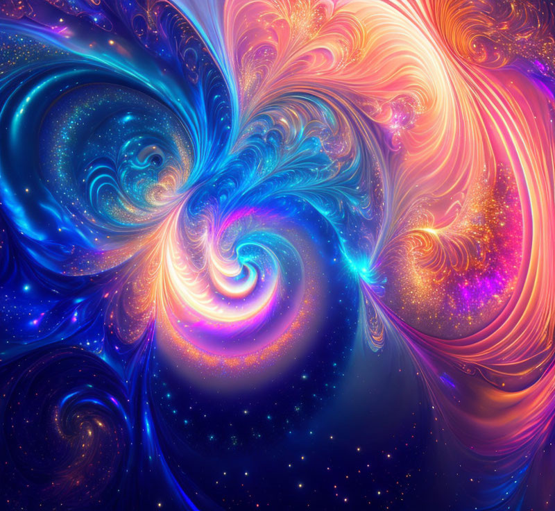 Colorful swirling nebula digital artwork with stars and cosmic patterns