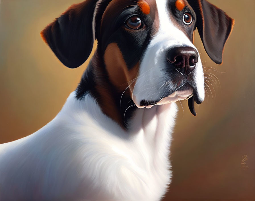 Tricolor Dog Portrait with Brown and White Fur