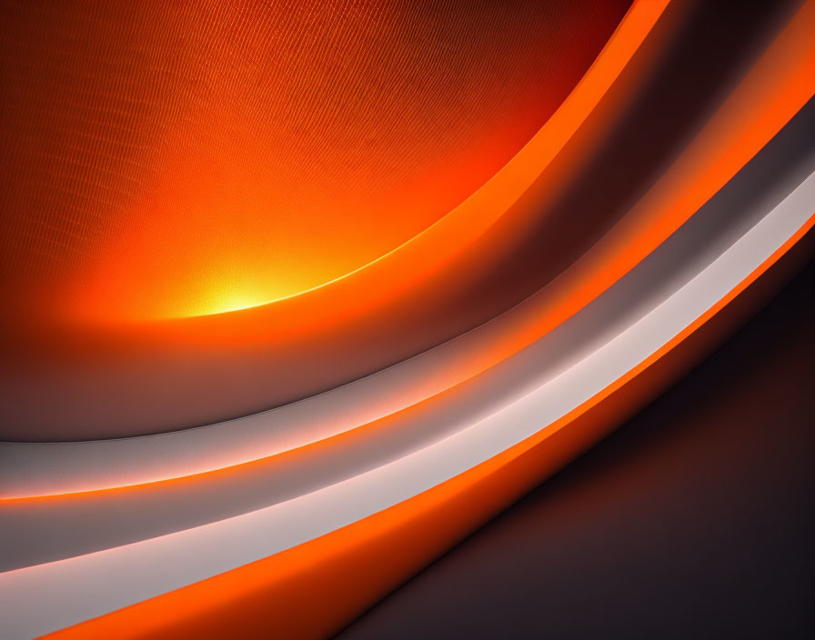 Orange and White Curved Lines with Glowing Light Source in Abstract Image