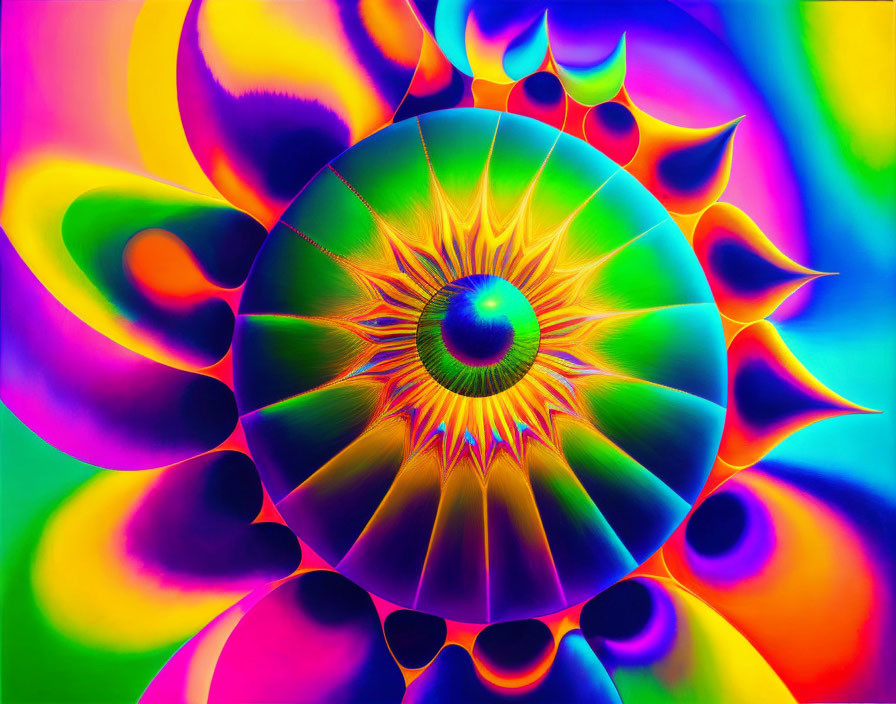 Colorful Abstract Fractal Art with Circular Pattern and Rainbow Petal-like Formations