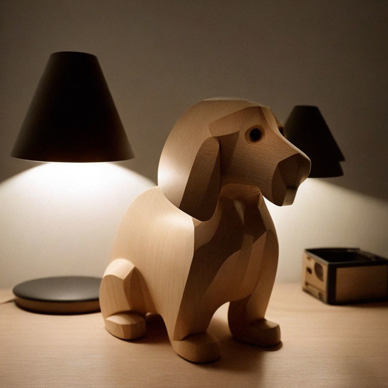 Floting lamps but nice smooth wooden dog.
