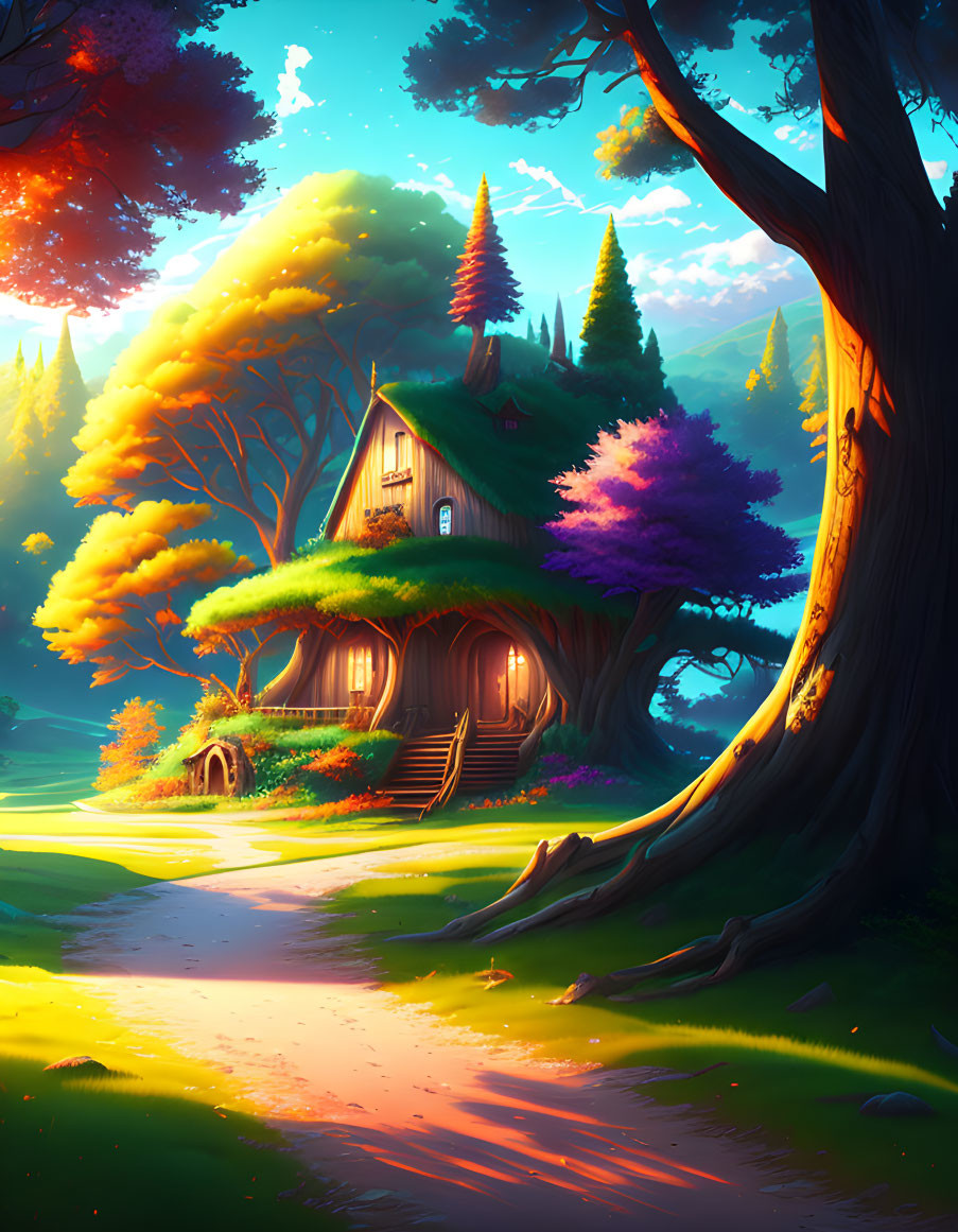 A colorful fantasy house in the wood