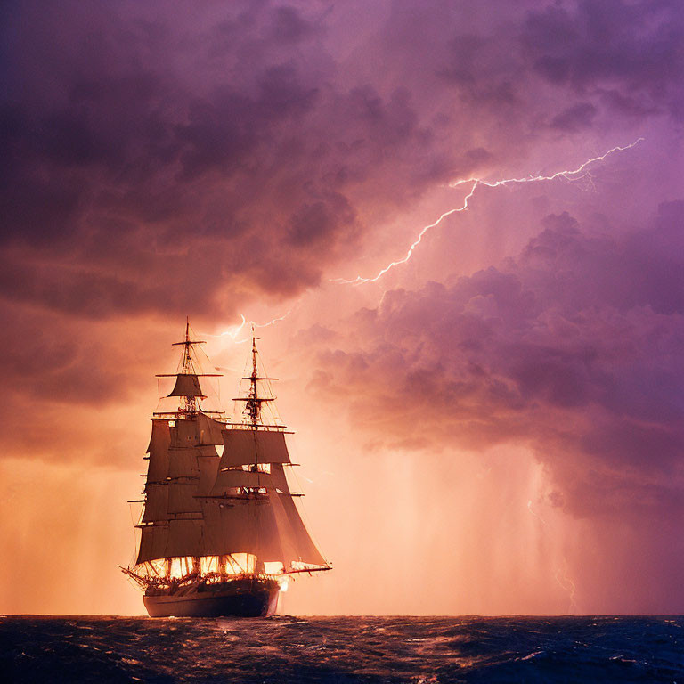 tall ship in storm