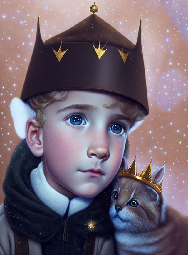 The little prince with a golden crown and brown ey