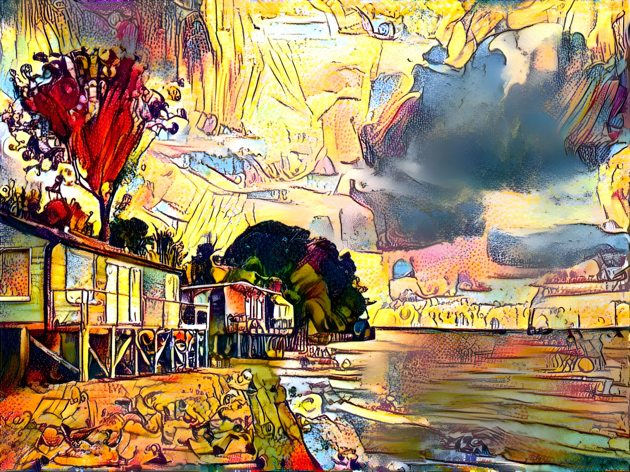 "Huts on the Foreshore" by Unreal from own photo.