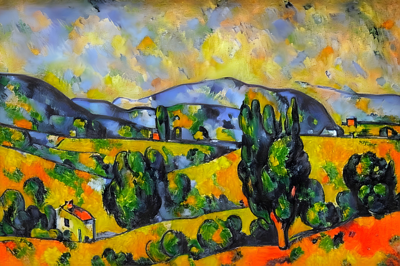 "Landscape with Rolling Hills in style of Cezanne"