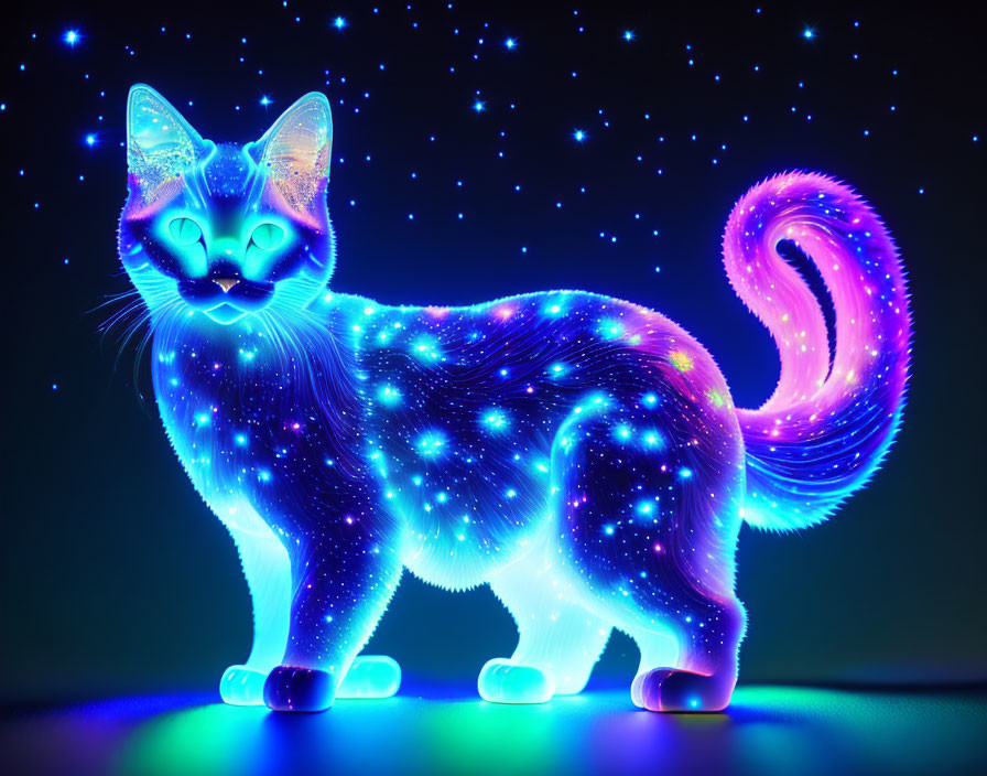Cosmic-themed cat digital artwork with glowing body and bright eyes