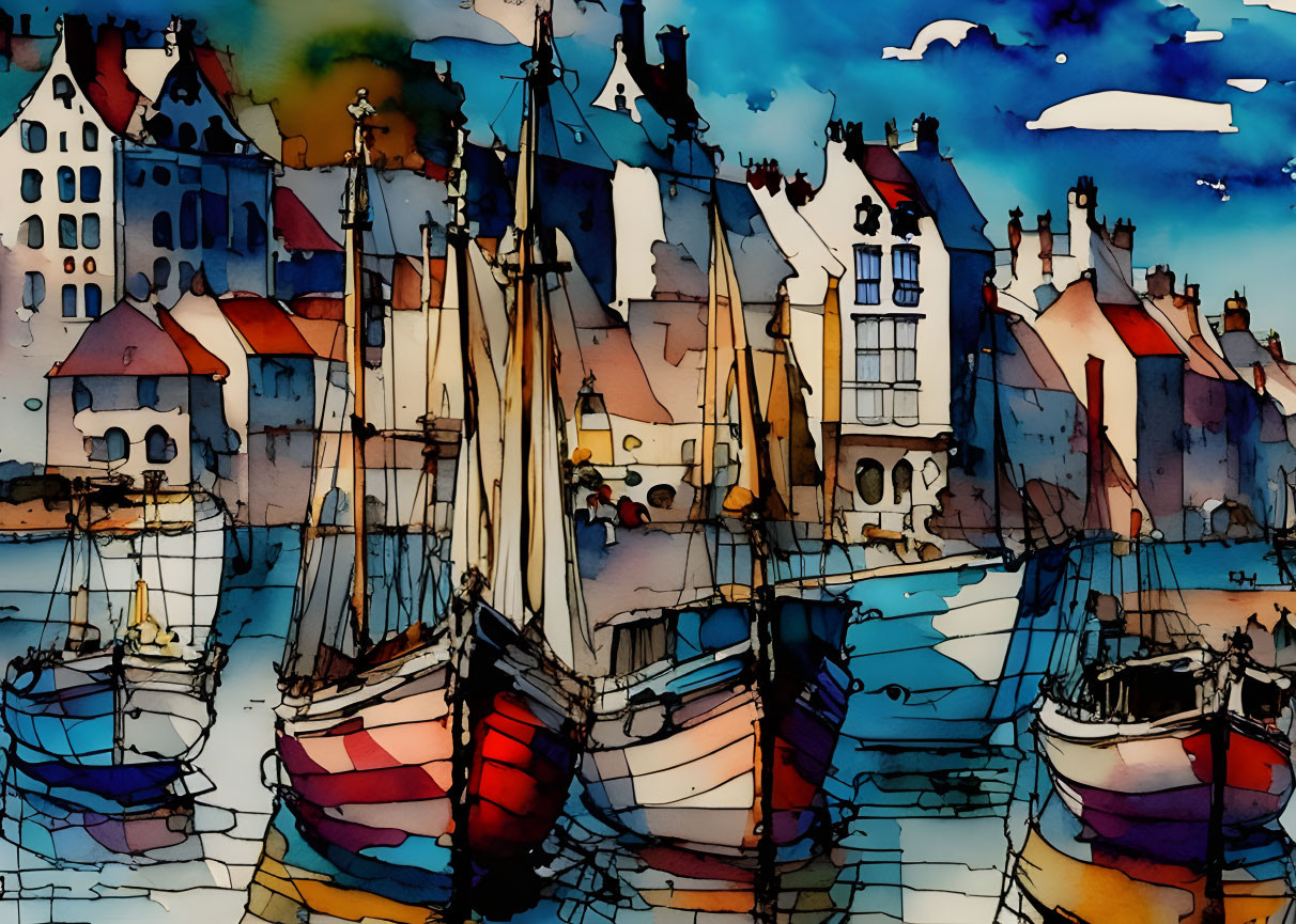 " Fishing Boats in Port " - Unreal/AI