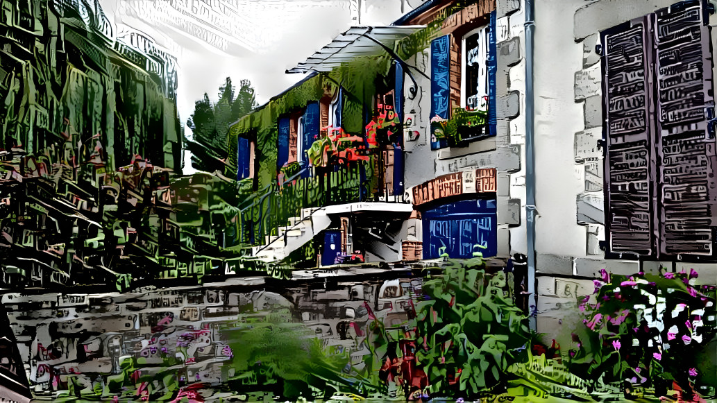 "Blue Shutters & Red Geraniums" - by Unreal.