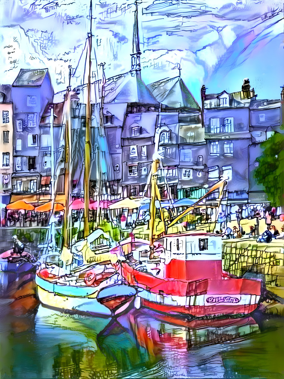 "Boats on Honfleur Waterfront" - by Unreal.