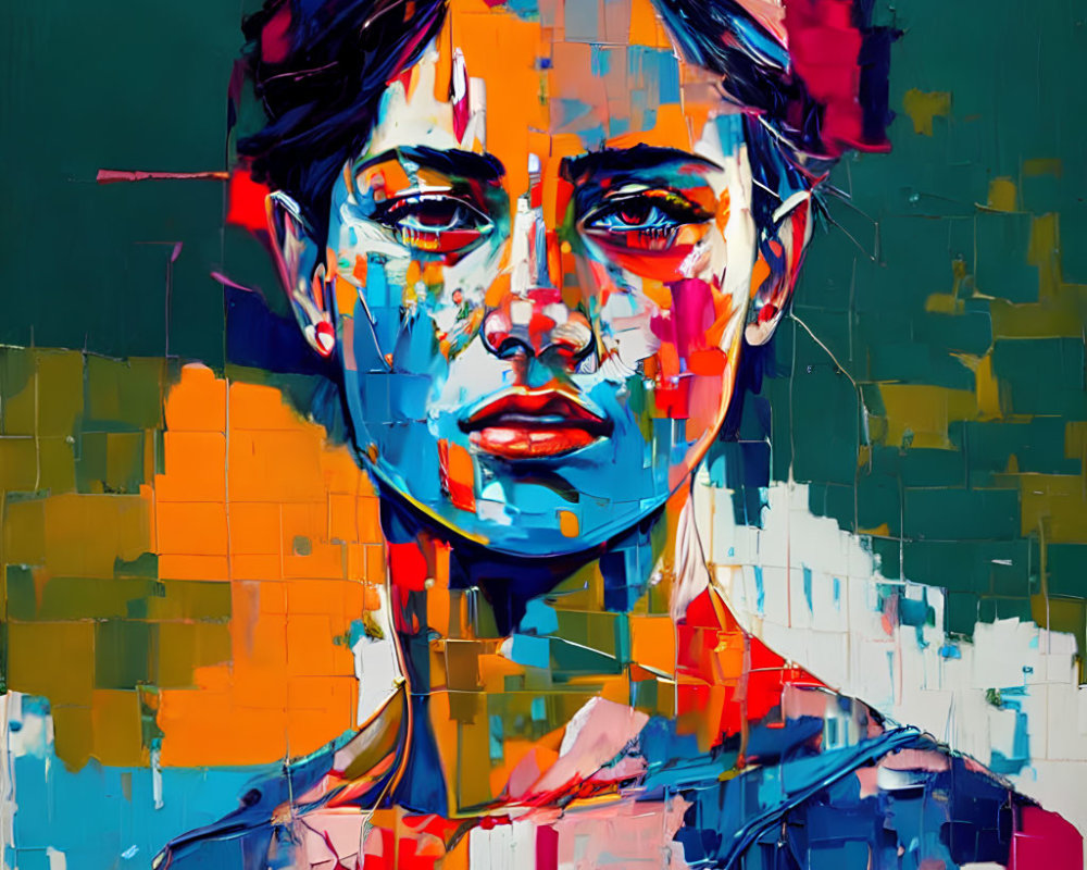 Colorful Abstract Portrait of Woman with Bold Brush Strokes