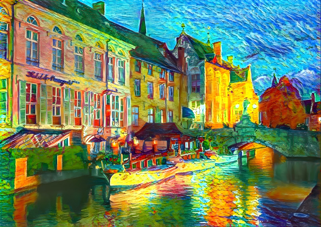 "Reflections in Bruges Waterway" - by Unreal.