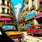Vibrant Stylized Illustration of Mid-20th Century Street Scene