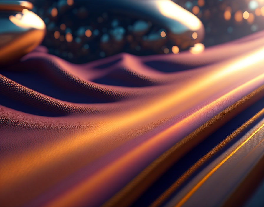 Orange and Purple Smooth Glossy Fabric with Golden Highlights