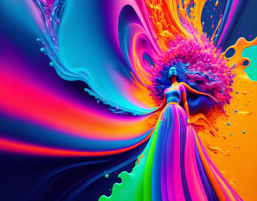 Colorful Digital Artwork: Central Figure Amid Psychedelic Patterns