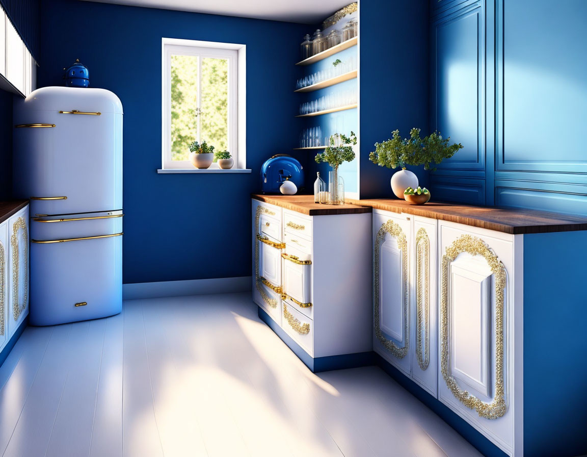 Blue kitchen with golden touch 