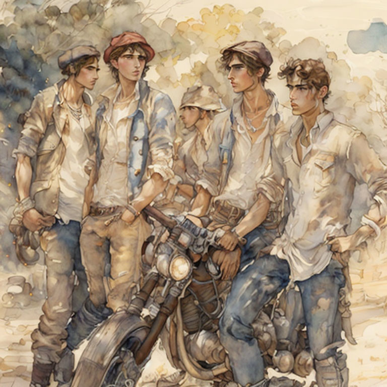 Dudes and A Motorcycle- Post-Immpressionist