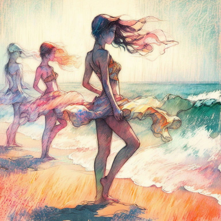 Dancers on the Beach Abstract Impressionist
