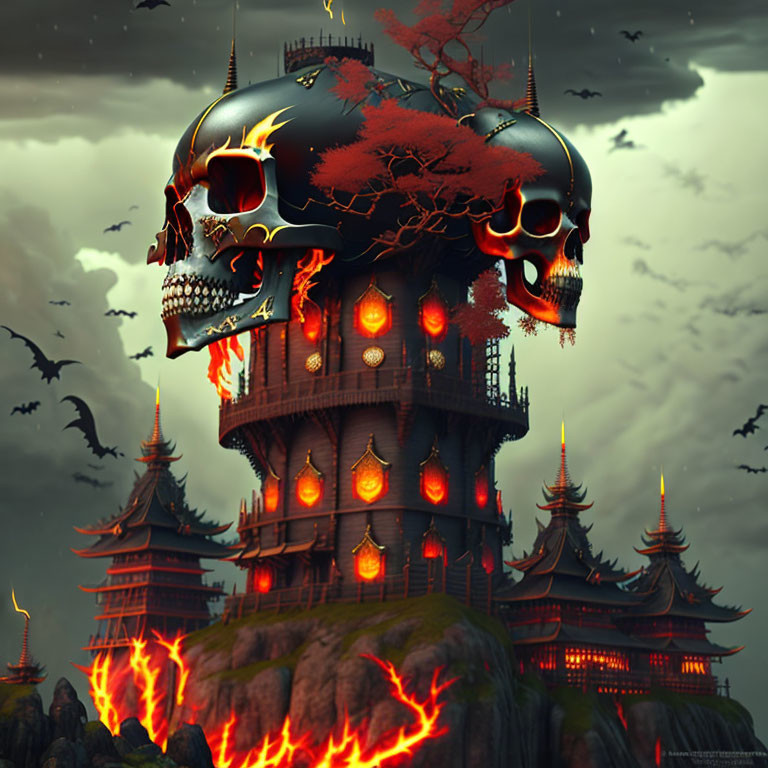 Fiery Skull Storm Tower