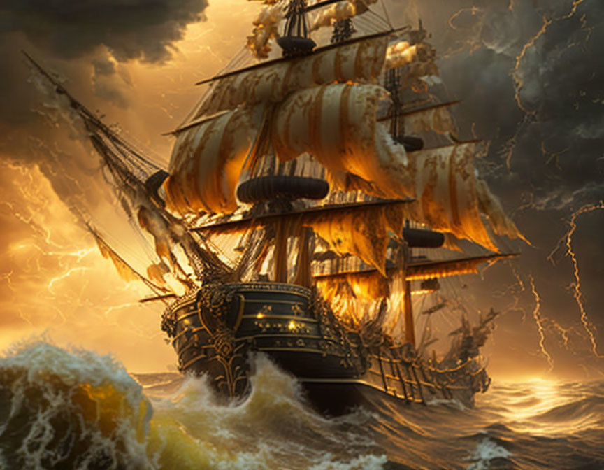 Rococo Pirate Ship in Storm