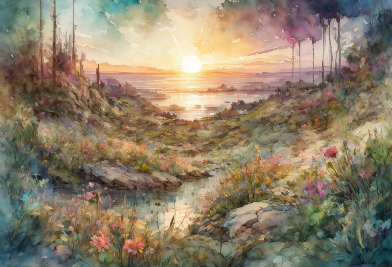 Surreal Watercolor stylized Landscape