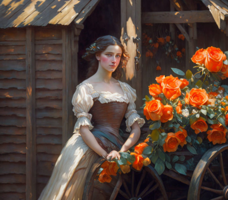 Orange Rose Cart woman