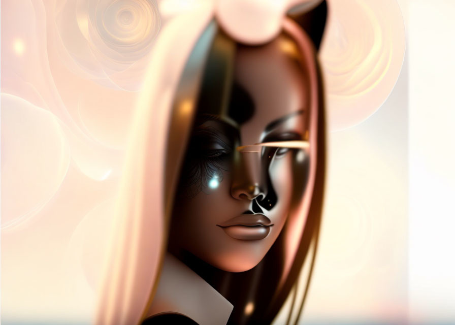 Digital art: Female figure split face, human & android design