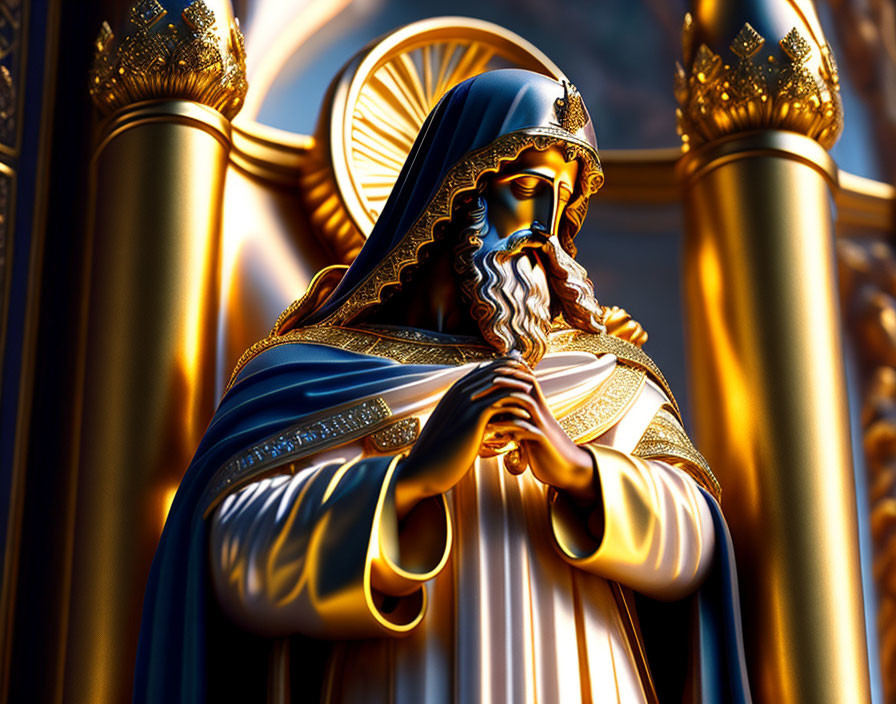 Regal bearded figure in ornate golden setting
