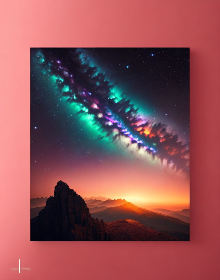 Colorful Aurora Night Sky Canvas Print on Pink Wall