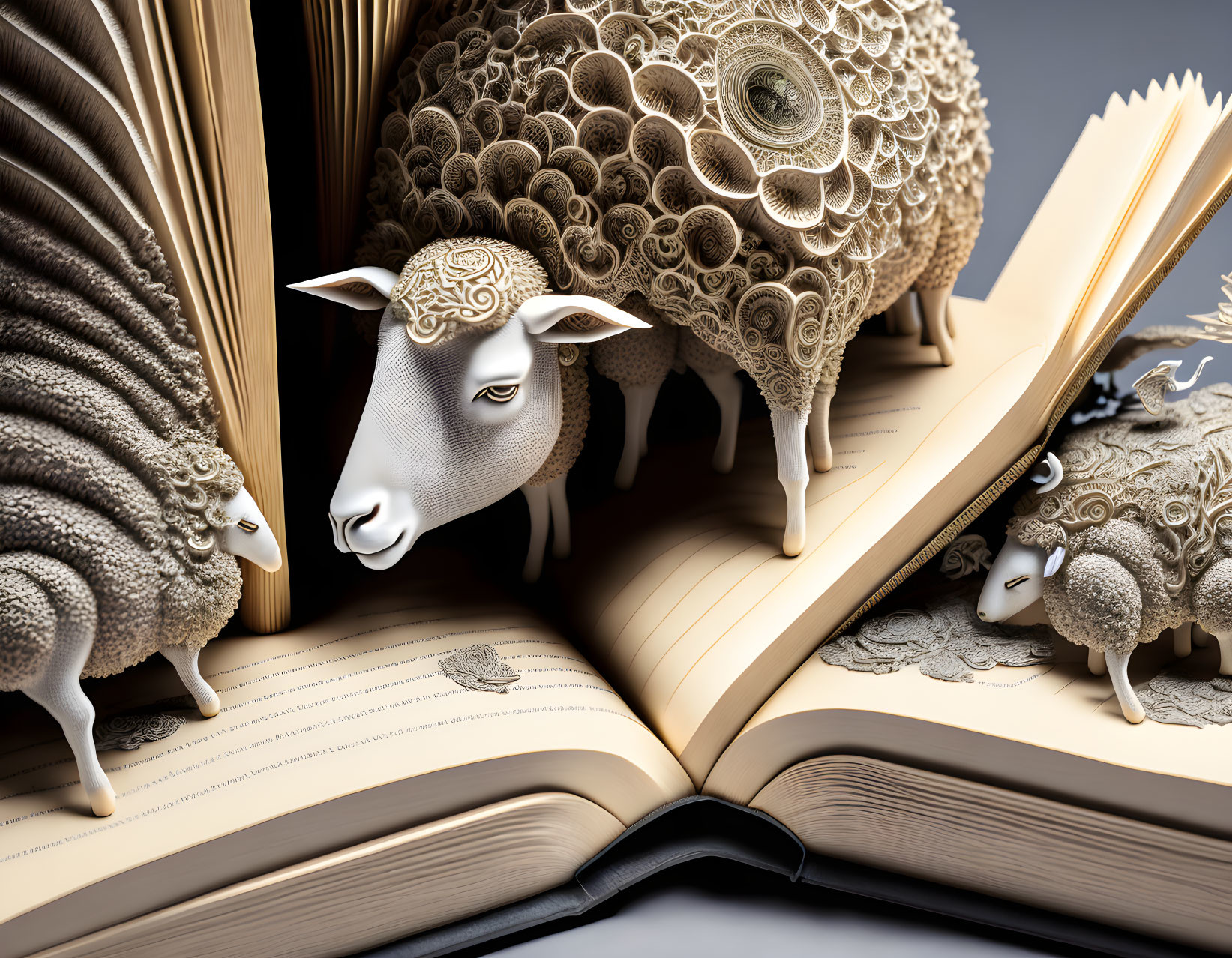  3D opened book with 3D sheeps 