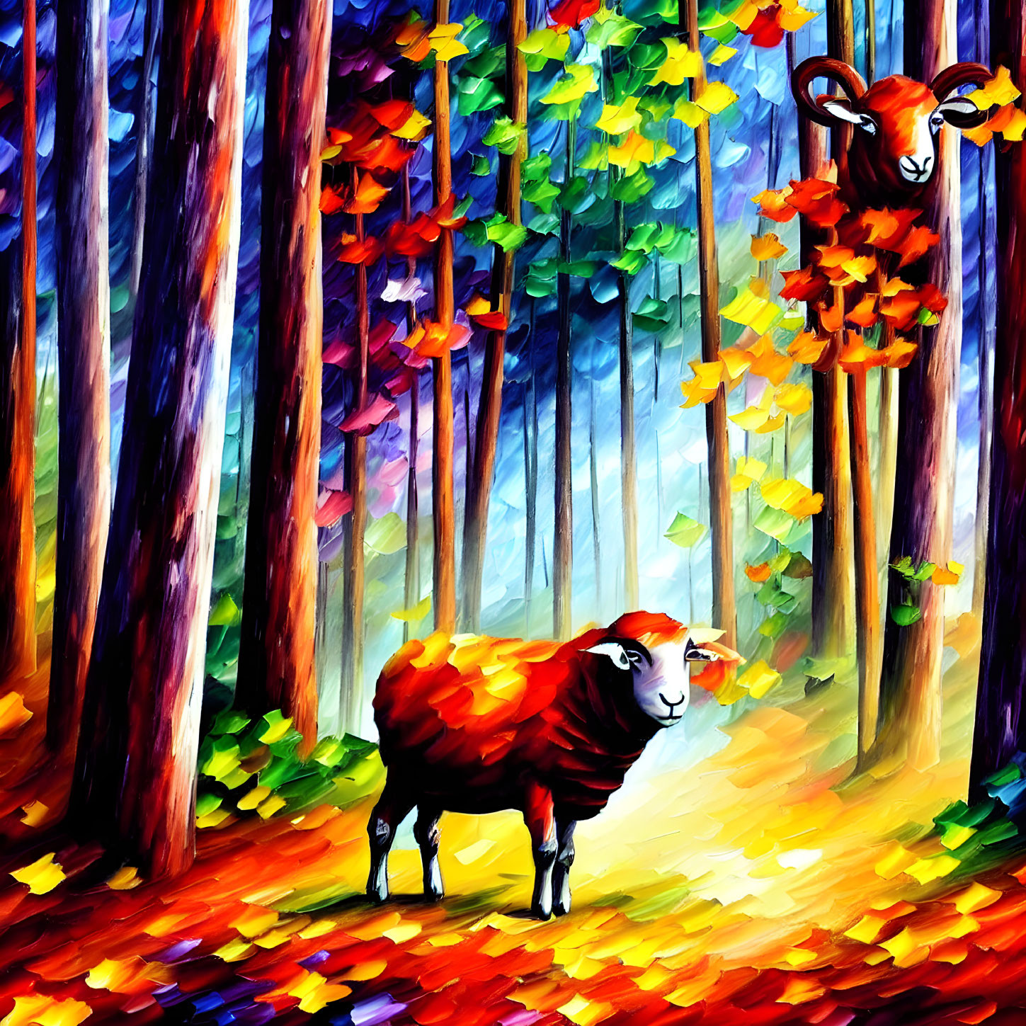 red sheep in the forest