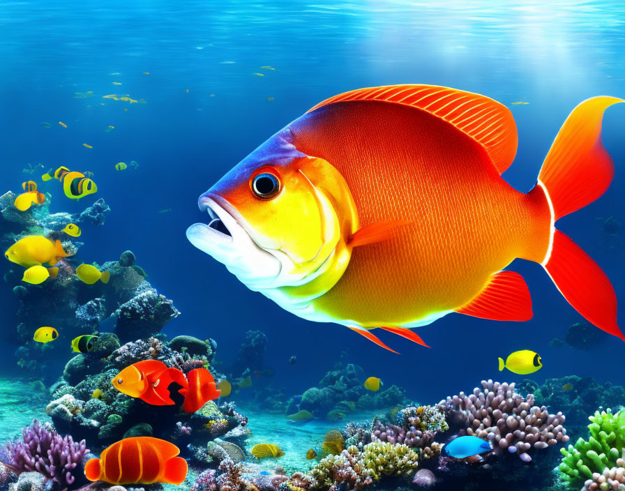 Colorful Fish and Coral Reefs in Underwater Scene