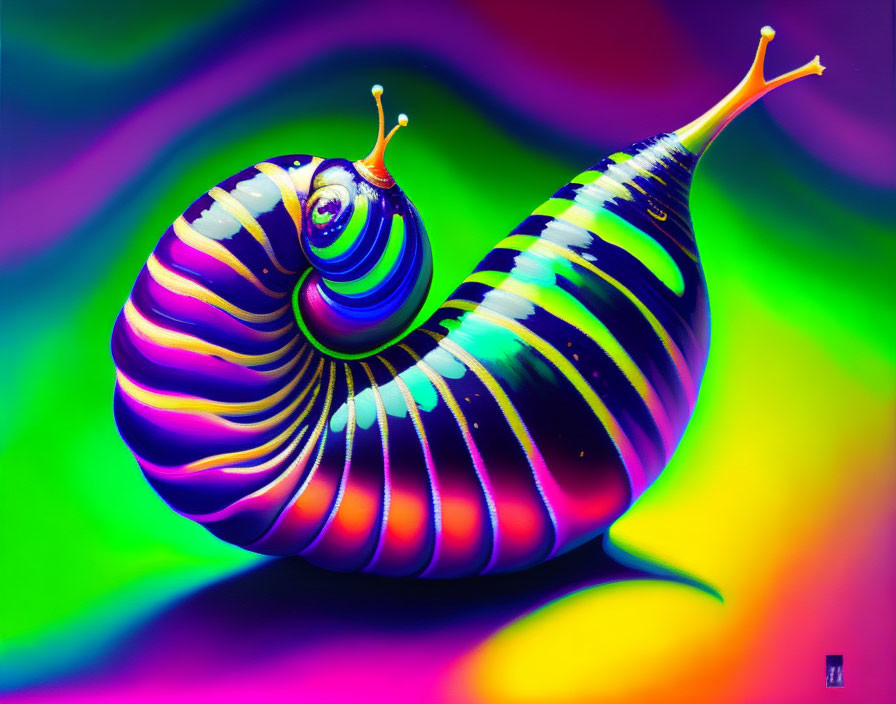Colorful Spiraled Snail Artwork on Iridescent Background