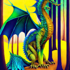 Colorful Dragon Illustration in Stylized Forest