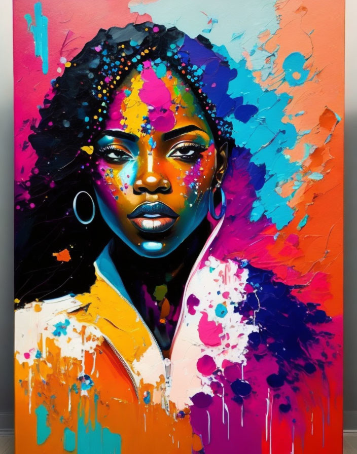 Colorful portrait blending realism with abstract elements