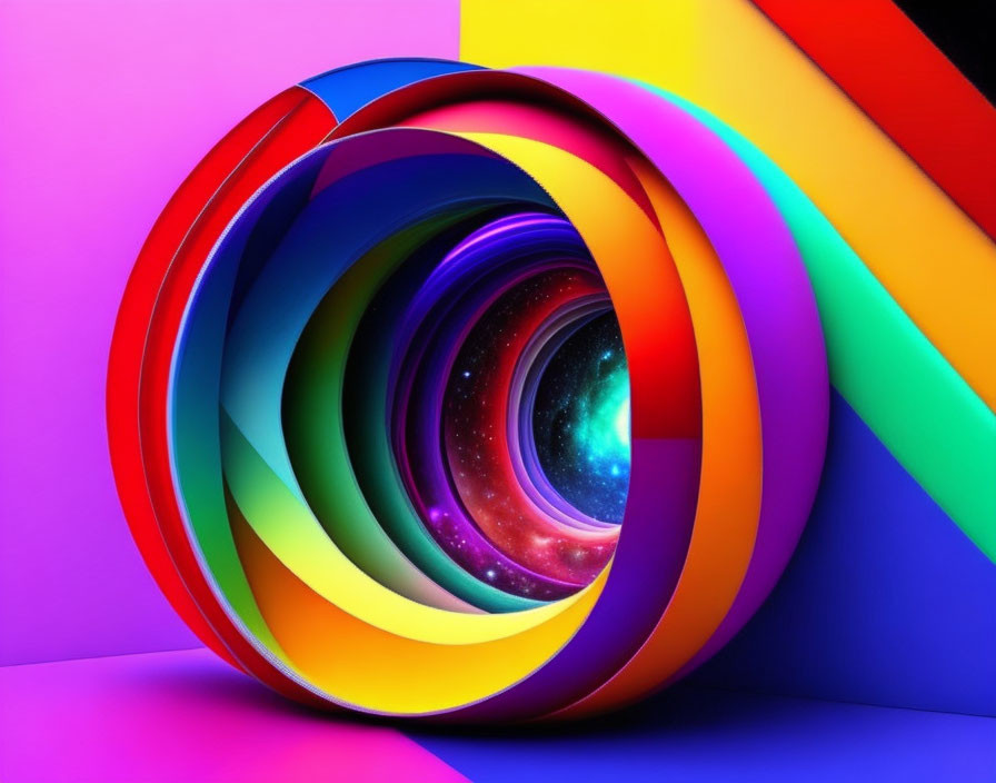 Colorful digital art: Rainbow spiral to cosmic sky
