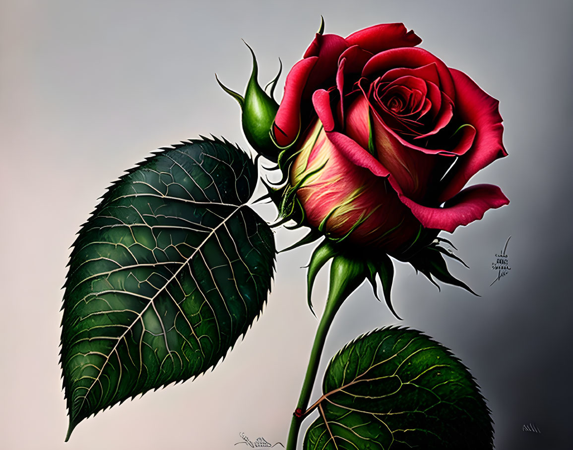 Detailed Red Rose Illustration on Gradient Background