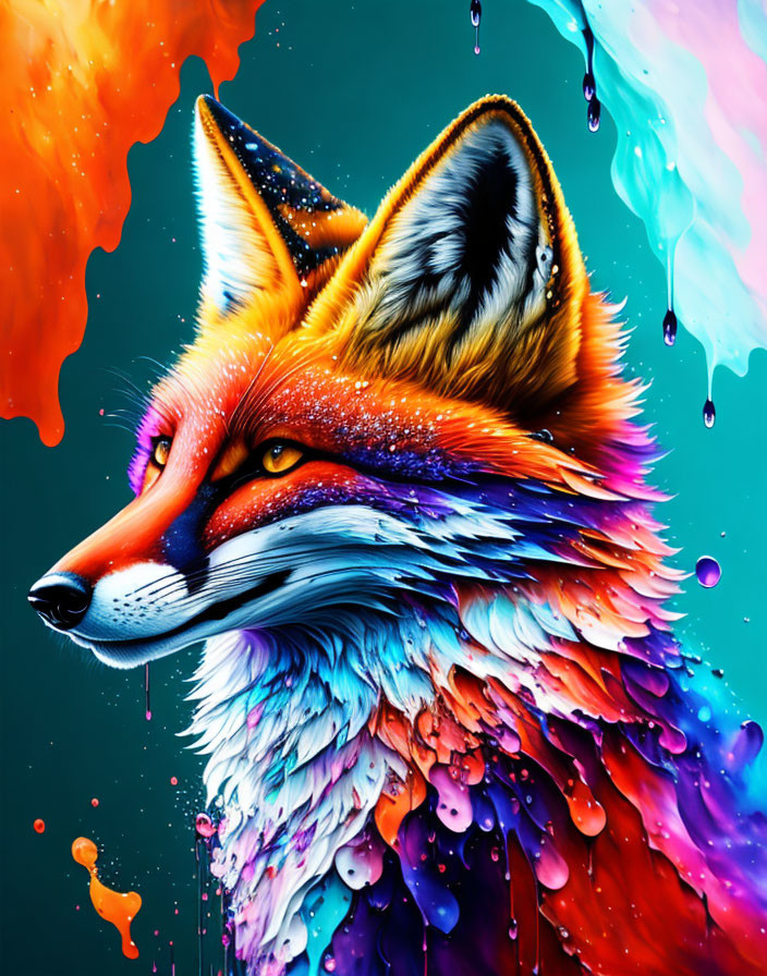Colorful Fox Artwork in Fiery Orange and Cool Blue Tones