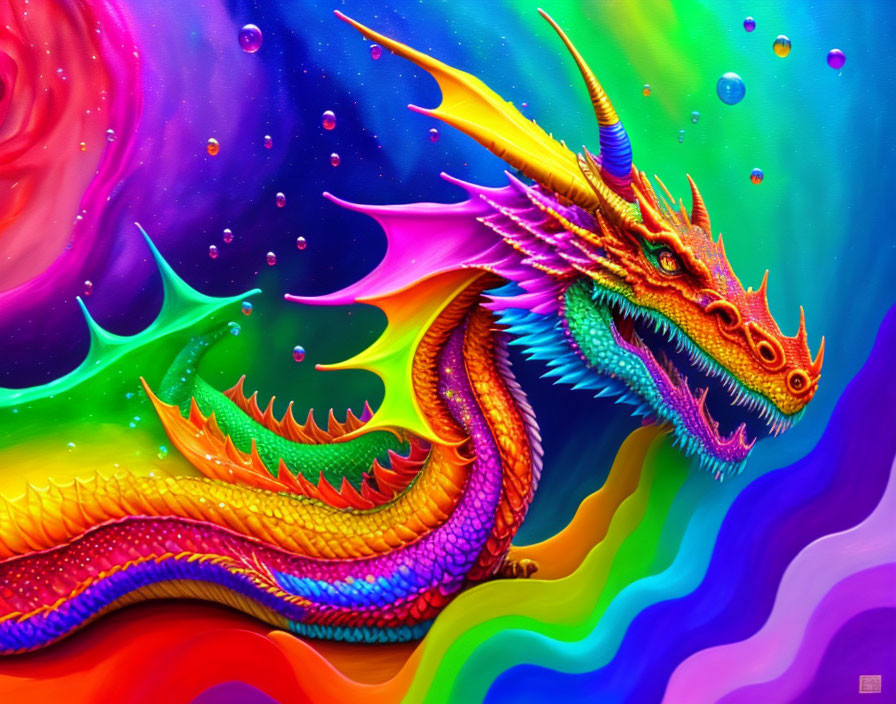 Colorful Dragon Artwork Against Cosmic Background