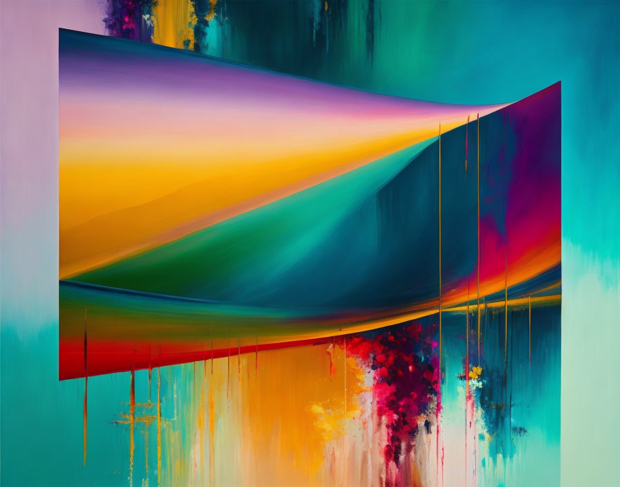 Colorful Abstract Painting with Flowing Ribbon on Gradient Background