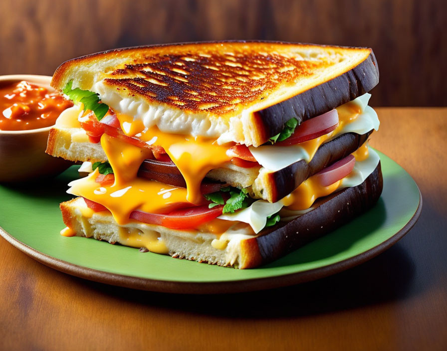 Delicious Grilled Cheese Sandwich with Ham, Lettuce, Tomatoes, and Melted