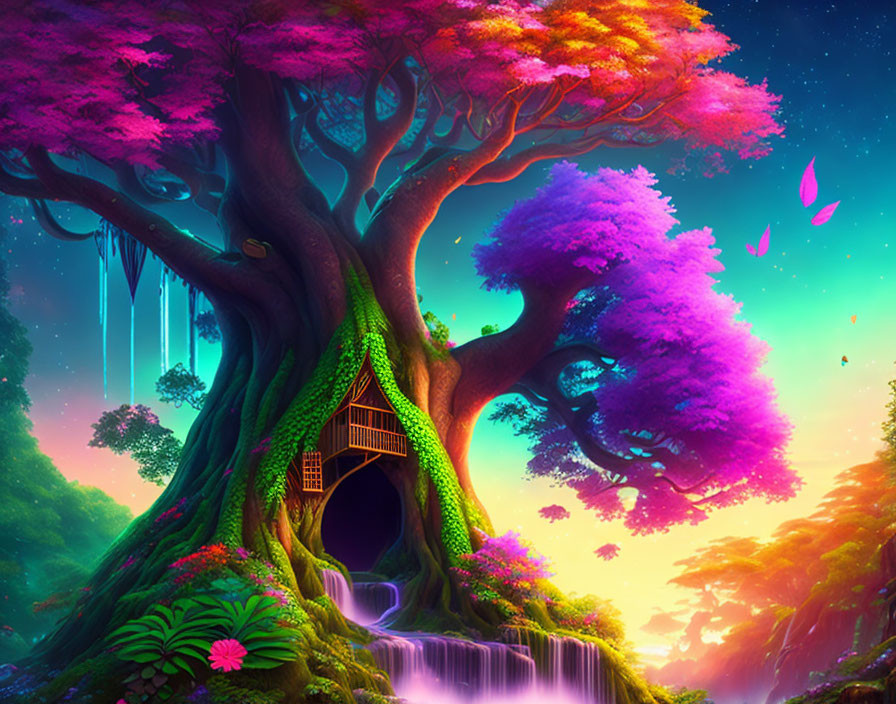 colorful tree and treehouse, modern