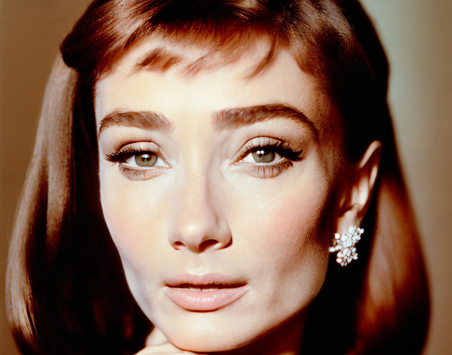 Vintage portrait of a woman with striking eyes and diamond earring