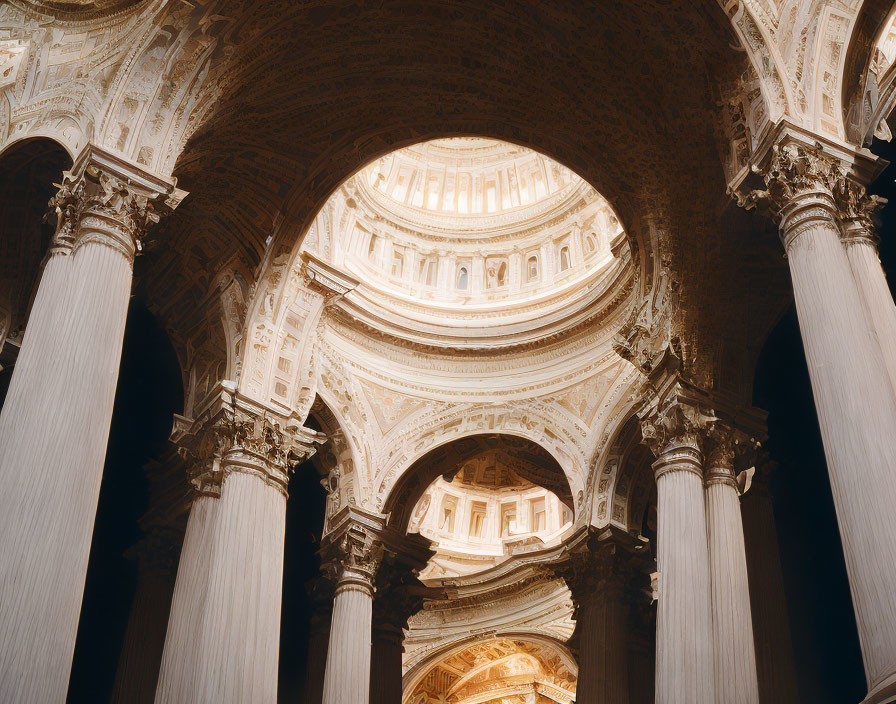 Grand Baroque Style Cathedral Interior with Ornate Ceilings and Columns